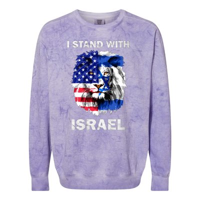 Stand With Israel Lion Usa Flag Israel Flag Colorblast Crewneck Sweatshirt