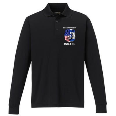 Stand With Israel Lion Usa Flag Israel Flag Performance Long Sleeve Polo