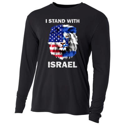 Stand With Israel Lion Usa Flag Israel Flag Cooling Performance Long Sleeve Crew