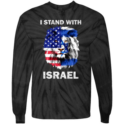 Stand With Israel Lion Usa Flag Israel Flag Tie-Dye Long Sleeve Shirt