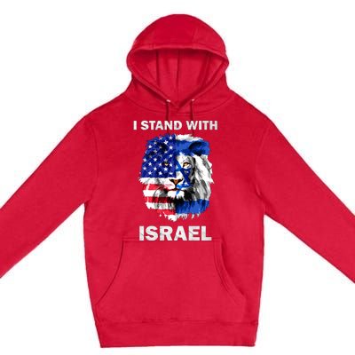 Stand With Israel Lion Usa Flag Israel Flag Premium Pullover Hoodie