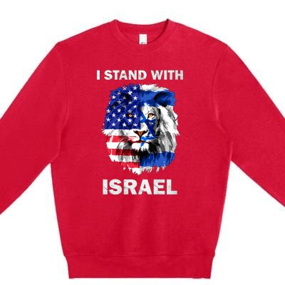 Stand With Israel Lion Usa Flag Israel Flag Premium Crewneck Sweatshirt