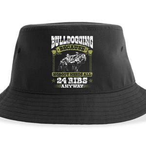 Steer Wrestling Injury Quote Rodeo Bulldogging Sustainable Bucket Hat