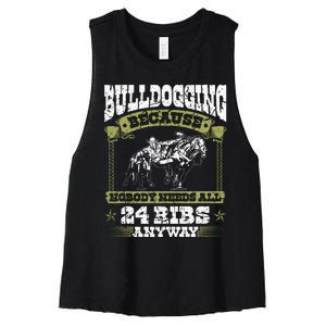 Steer Wrestling Injury Quote Rodeo Bulldogging Women's Racerback Cropped Tank