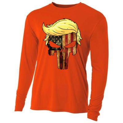 Skull With Iconic Trump Hair President Flag America Cooling Performance Long Sleeve Crew