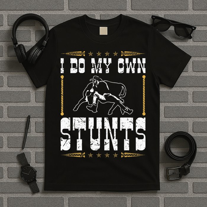 Steer Wrestling I Do My Own Stunts Rodeo Bulldogging T-Shirt