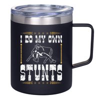 Steer Wrestling I Do My Own Stunts Rodeo Bulldogging 12oz Stainless Steel Coffee Mug