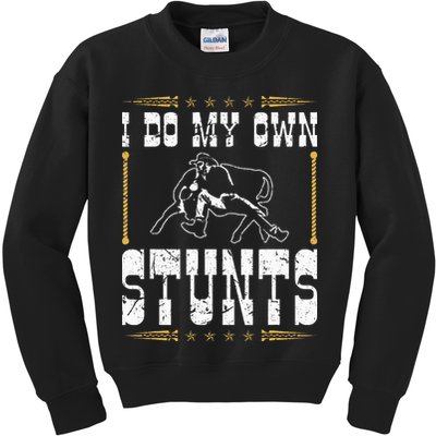 Steer Wrestling I Do My Own Stunts Rodeo Bulldogging Kids Sweatshirt
