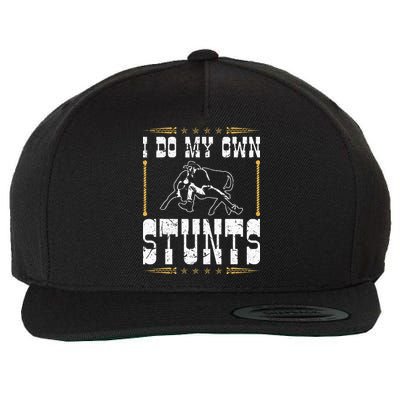 Steer Wrestling I Do My Own Stunts Rodeo Bulldogging Wool Snapback Cap