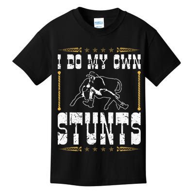 Steer Wrestling I Do My Own Stunts Rodeo Bulldogging Kids T-Shirt