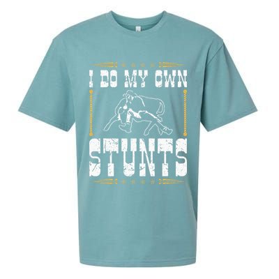Steer Wrestling I Do My Own Stunts Rodeo Bulldogging Sueded Cloud Jersey T-Shirt