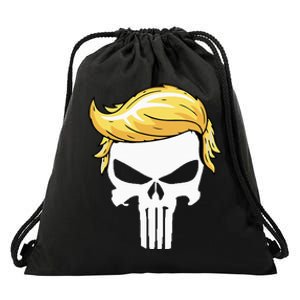 Skull With Iconic Trump Hair President Supporter Drawstring Bag