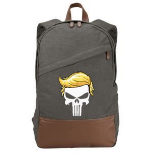 Skull With Iconic Trump Hair President Supporter Cotton Canvas Backpack