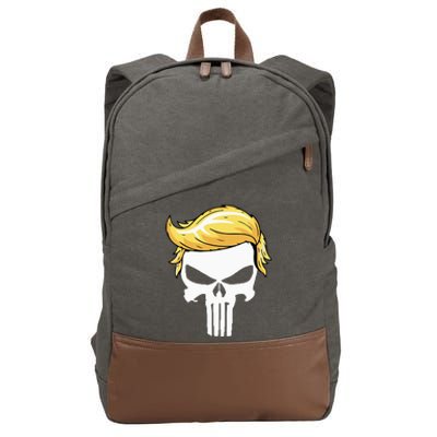 Skull With Iconic Trump Hair President Supporter Cotton Canvas Backpack