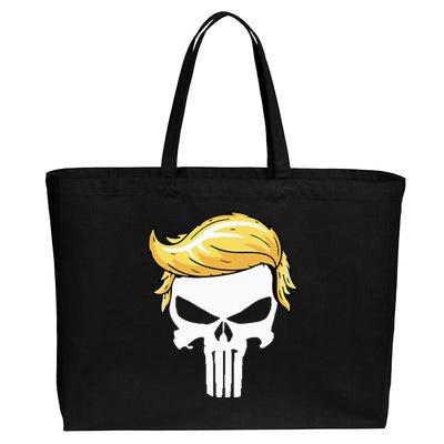 Skull With Iconic Trump Hair President Supporter Cotton Canvas Jumbo Tote