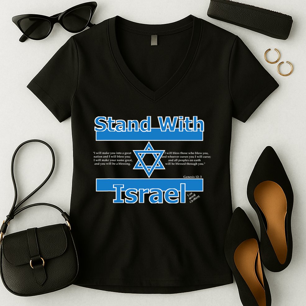 Stand With Israel Biblical Jewish Pro Israeli Christian Jew Women's V-Neck T-Shirt