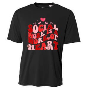 Social Work Is A Work Of Heart Valentines Day Social Worker Cooling Performance Crew T-Shirt