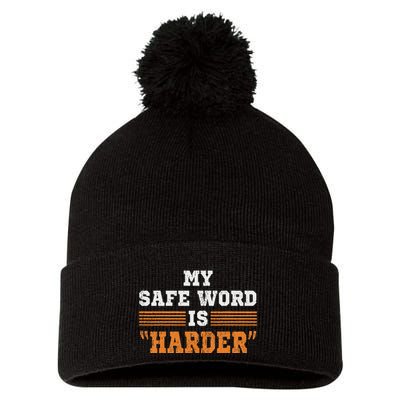 Safe Word Is Harder Bdsm Submissive Domination Graphic Art Pom Pom 12in Knit Beanie