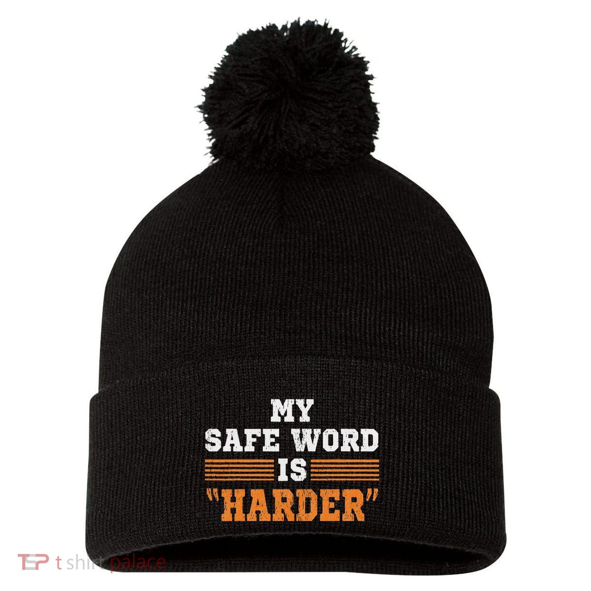 Safe Word Is Harder Bdsm Submissive Domination Graphic Art Pom Pom 12in Knit Beanie