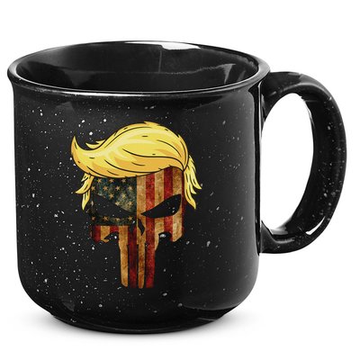 Skull With Iconic Trump Hair American Flag 15oz Campfire Ceramic Mug