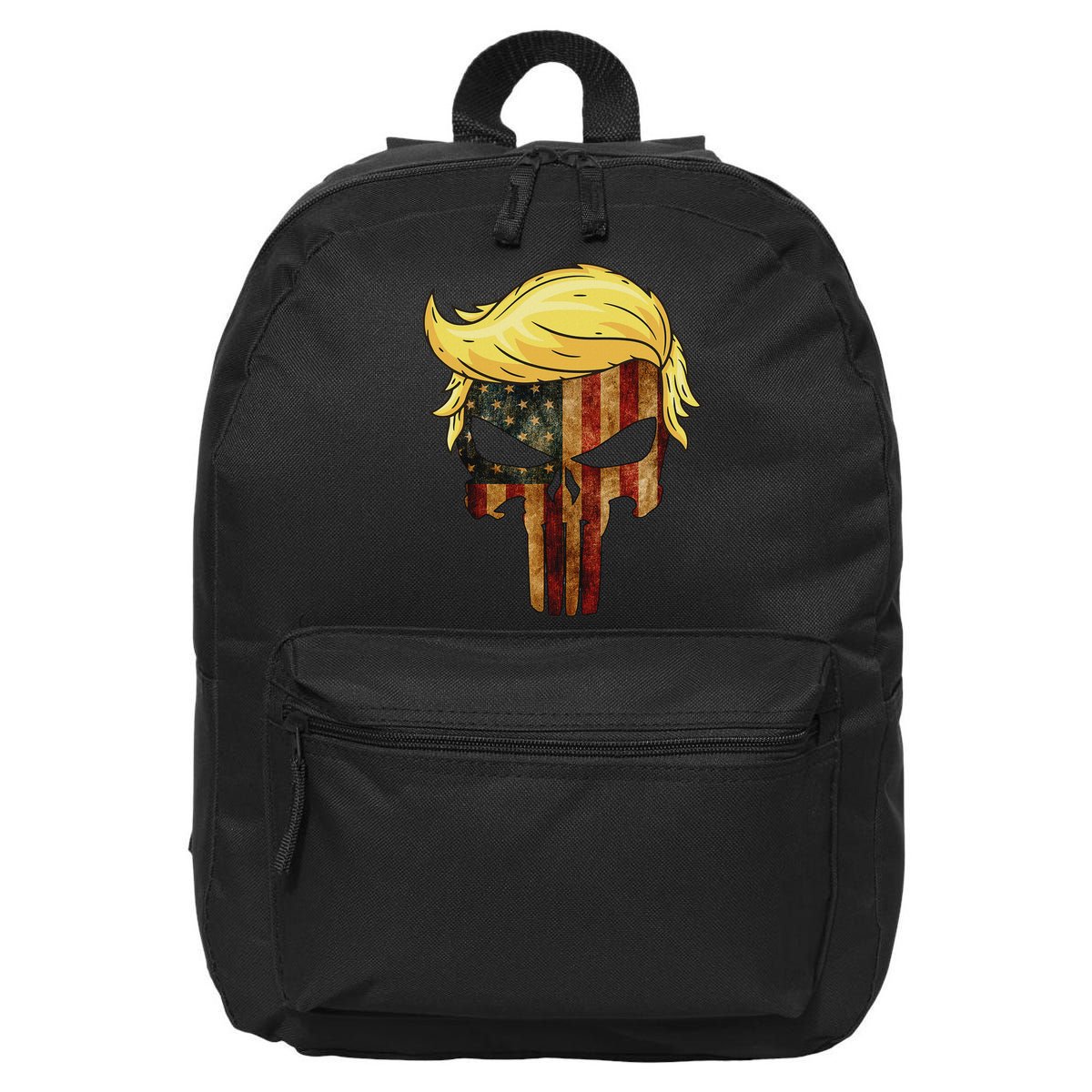 Skull With Iconic Trump Hair American Flag 16 in Basic Backpack