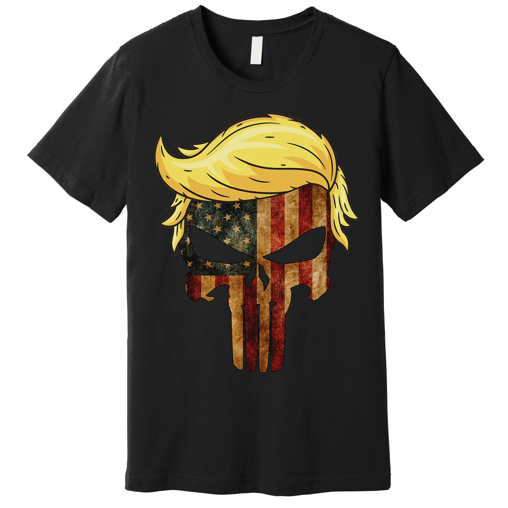 Skull With Iconic Trump Hair American Flag Premium T-Shirt