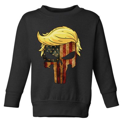 Skull With Iconic Trump Hair American Flag Toddler Sweatshirt
