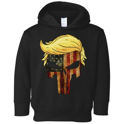 Skull With Iconic Trump Hair American Flag Toddler Hoodie