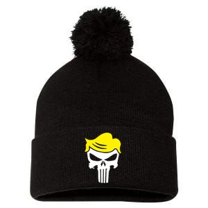 Trump Hair Skull Halloween Pom Pom 12in Knit Beanie