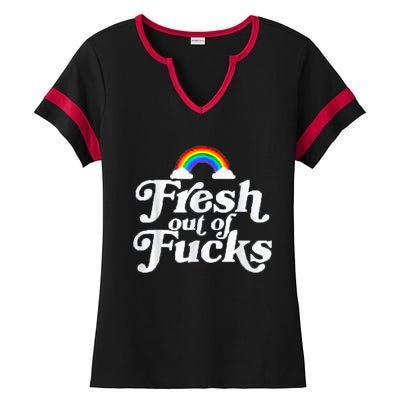 Swear Word Inappropriate Funny Adult Fresh Out Of Fucks Ladies Halftime Notch Neck Tee