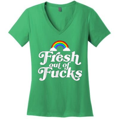 Swear Word Inappropriate Funny Adult Fresh Out Of Fucks Women's V-Neck T-Shirt