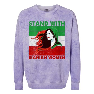 Stand With Iranian Women Iran Flag Retro Vintage Colorblast Crewneck Sweatshirt