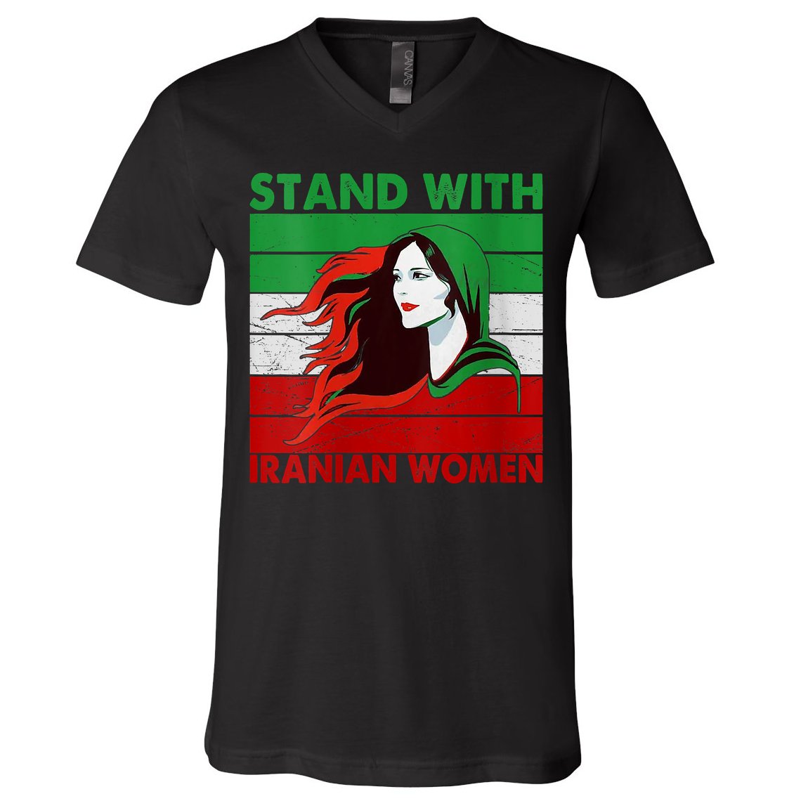 Stand With Iranian Women Iran Flag Retro Vintage V-Neck T-Shirt