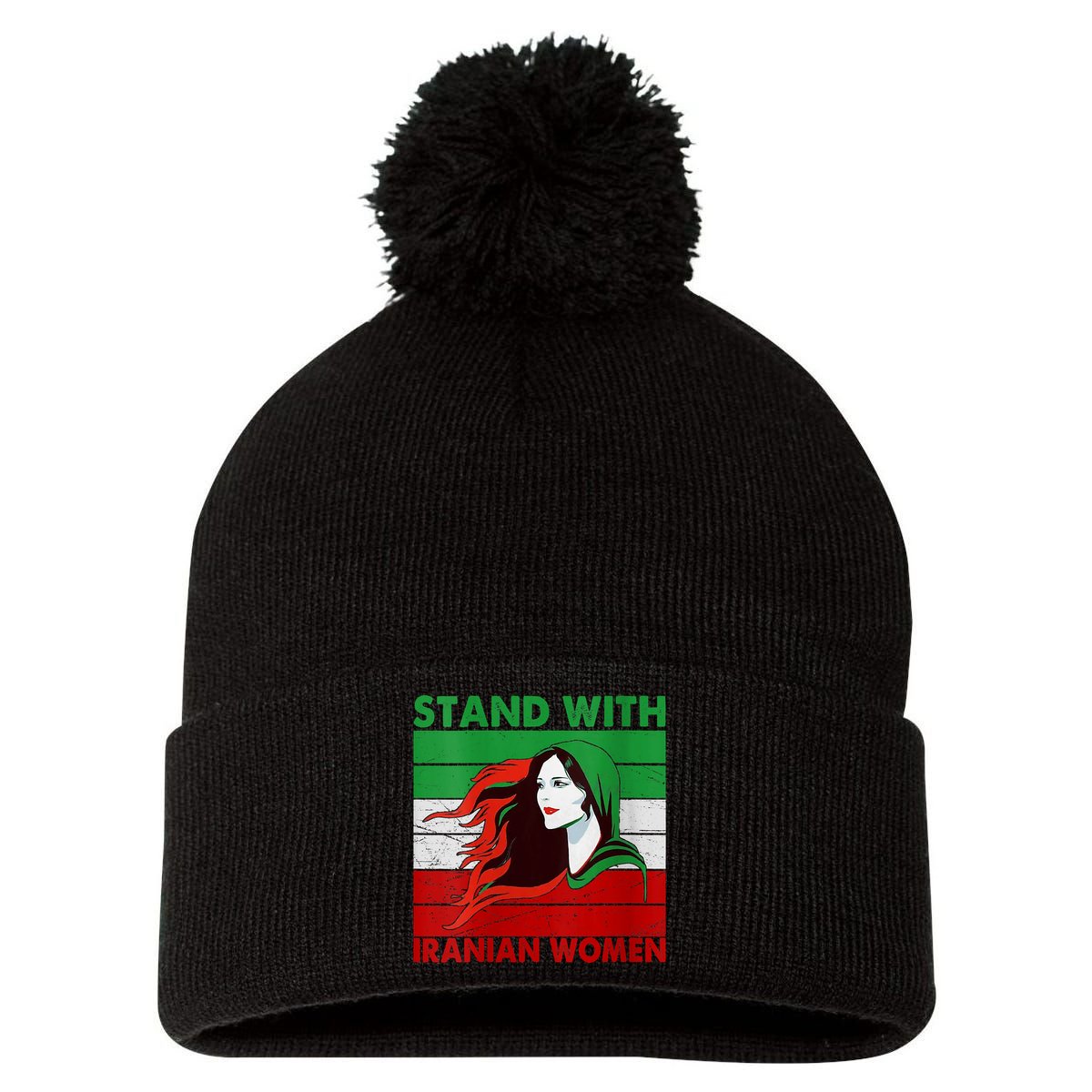 Stand With Iranian Women Iran Flag Retro Vintage Pom Pom 12in Knit Beanie