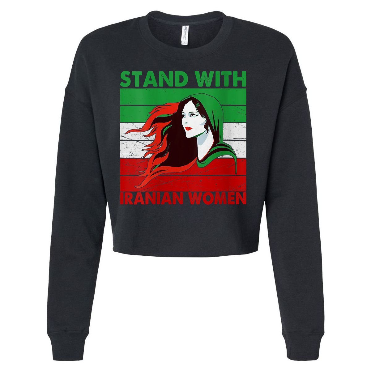 Stand With Iranian Women Iran Flag Retro Vintage Cropped Pullover Crew