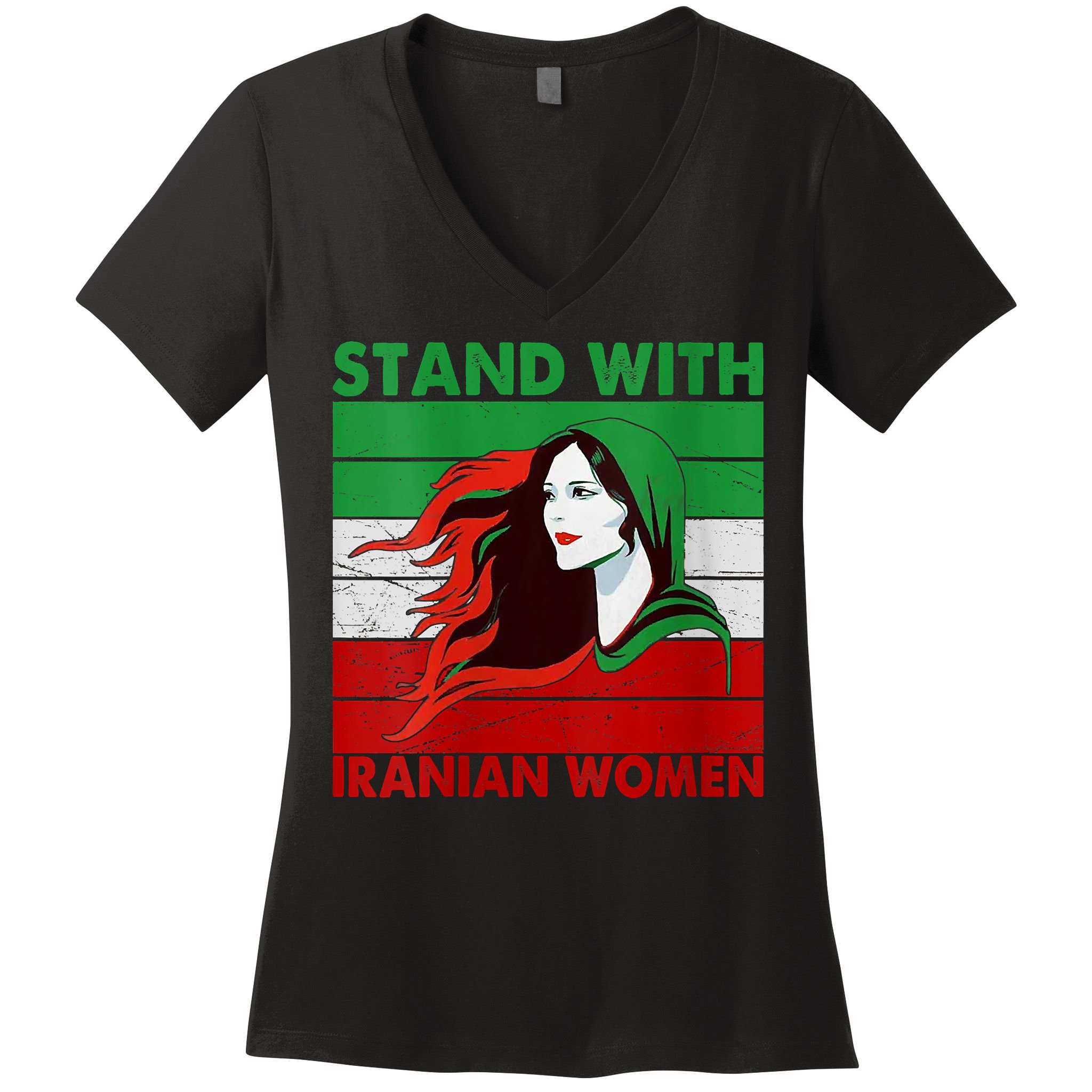 Stand With Iranian Women Iran Flag Retro Vintage Women's V-Neck T-Shirt