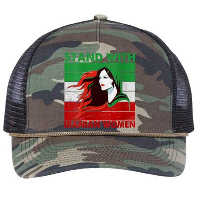 Stand With Iranian Women Iran Flag Retro Vintage Retro Rope Trucker Hat Cap