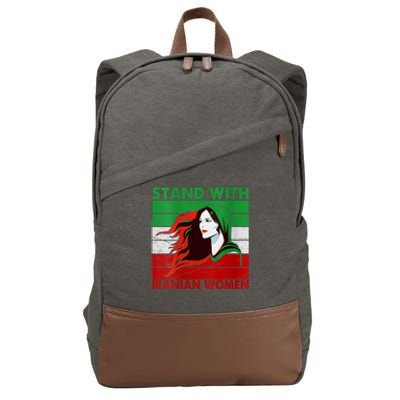 Stand With Iranian Women Iran Flag Retro Vintage Cotton Canvas Backpack