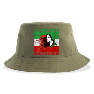 Stand With Iranian Women Iran Flag Retro Vintage Sustainable Bucket Hat