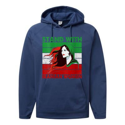 Stand With Iranian Women Iran Flag Retro Vintage Performance Fleece Hoodie