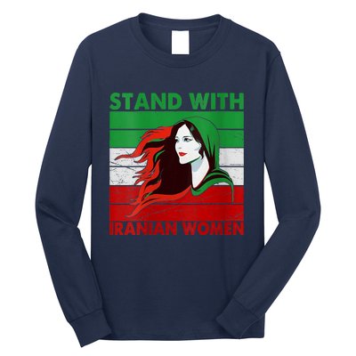 Stand With Iranian Women Iran Flag Retro Vintage Long Sleeve Shirt