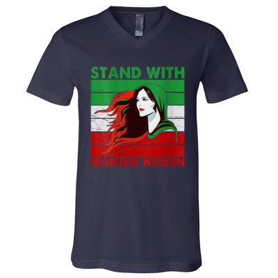 Stand With Iranian Women Iran Flag Retro Vintage V-Neck T-Shirt