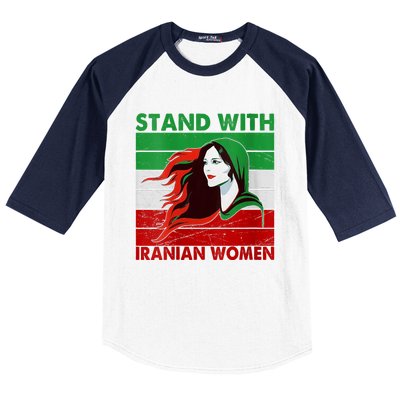 Stand With Iranian Women Iran Flag Retro Vintage Baseball Sleeve Shirt