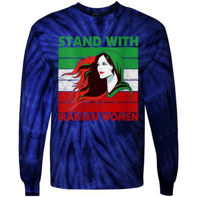 Stand With Iranian Women Iran Flag Retro Vintage Tie-Dye Long Sleeve Shirt