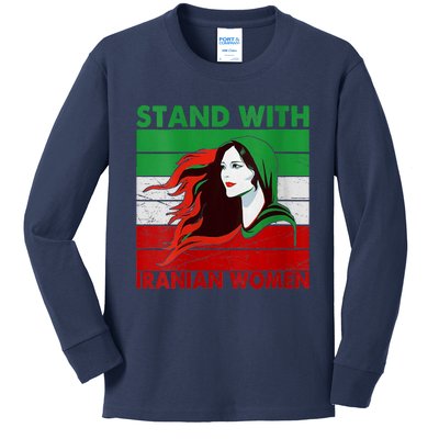 Stand With Iranian Women Iran Flag Retro Vintage Kids Long Sleeve Shirt