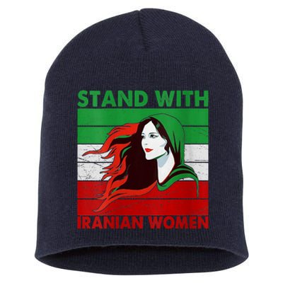 Stand With Iranian Women Iran Flag Retro Vintage Short Acrylic Beanie