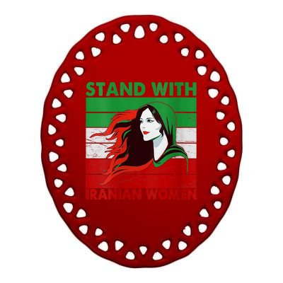 Stand With Iranian Women Iran Flag Retro Vintage Ceramic Oval Ornament