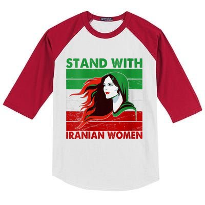 Stand With Iranian Women Iran Flag Retro Vintage Kids Colorblock Raglan Jersey