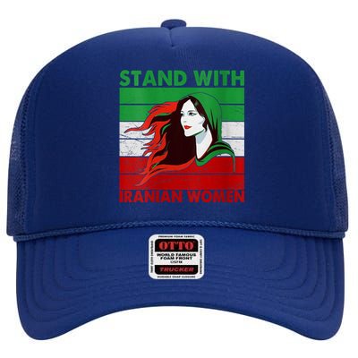 Stand With Iranian Women Iran Flag Retro Vintage High Crown Mesh Back Trucker Hat