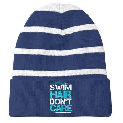 Swim Hair Don't Care Striped Beanie with Solid Band